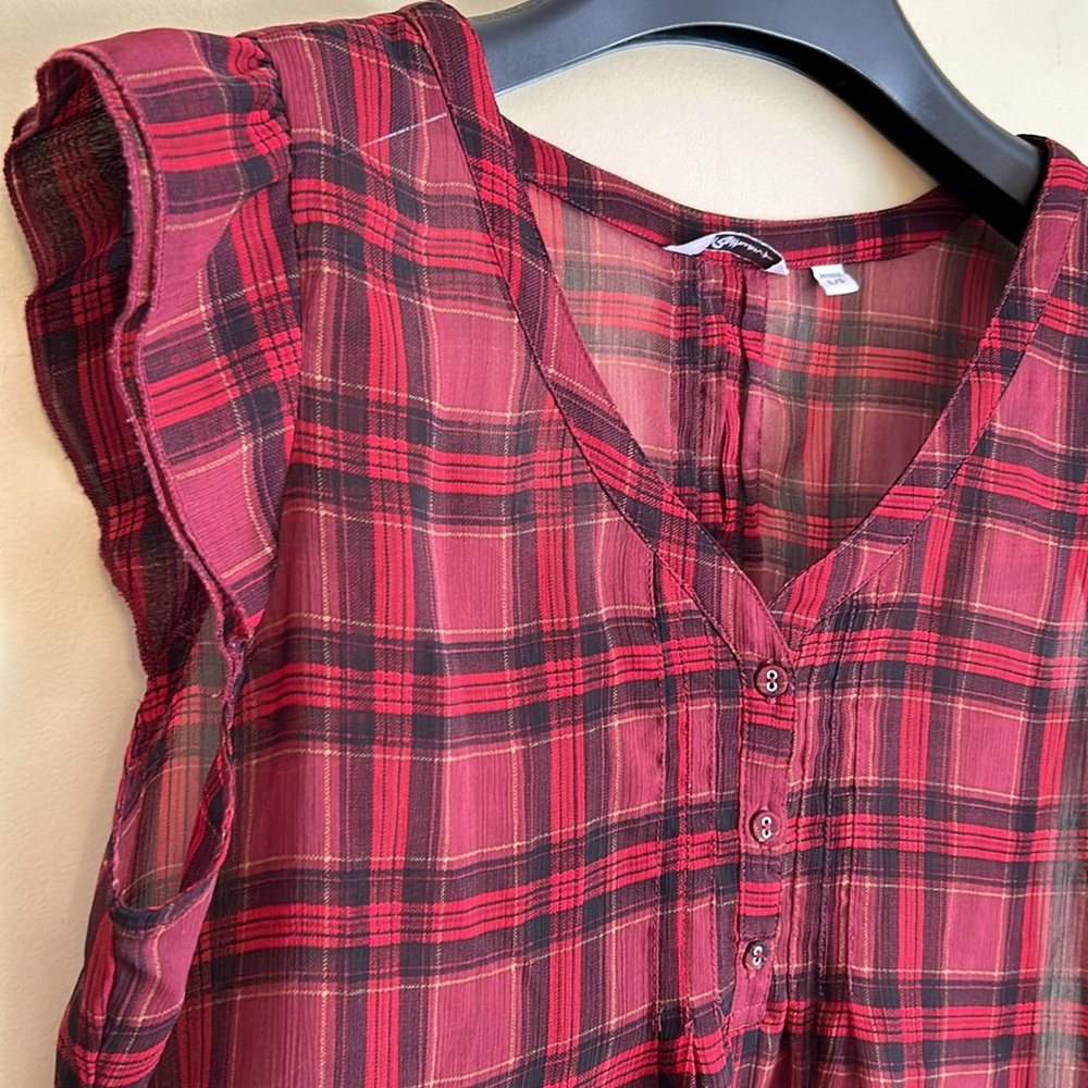 Reitmans women’s blouse red black plaid sheer large petite‎ - Picture 3 of 9